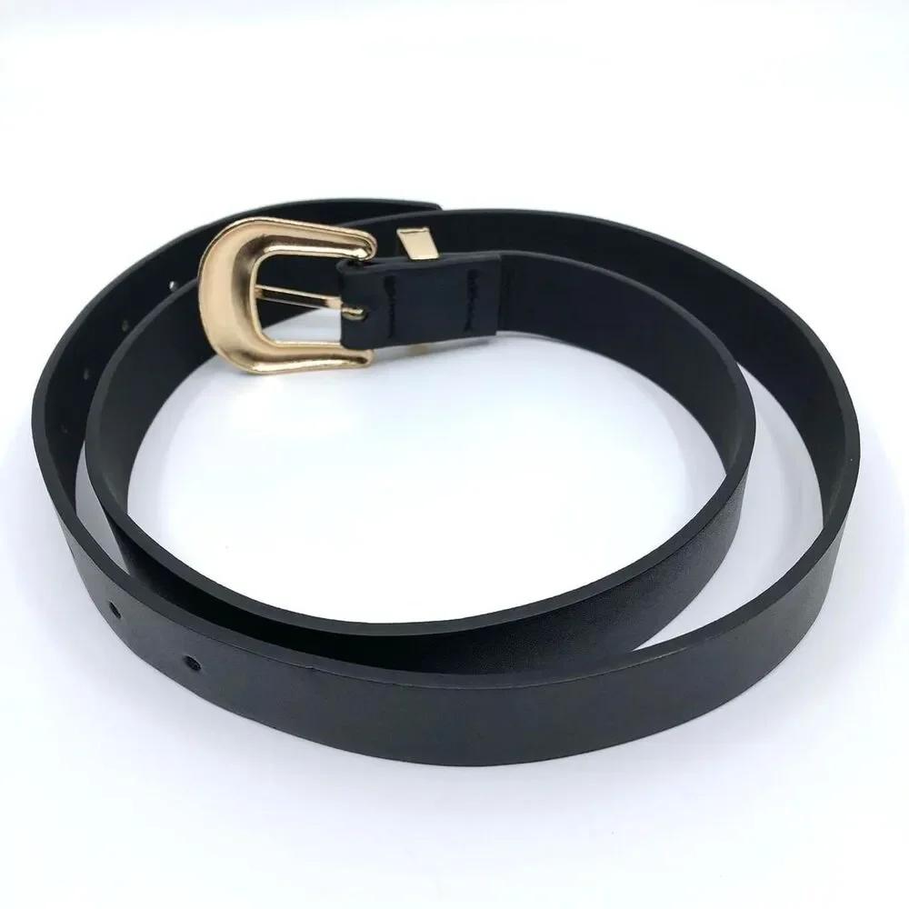 Y2K Coastal Cowgirl Black Gold Ornate Buckle Belt, 36–43.5 Inches, X7GA1136